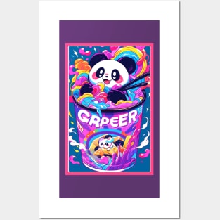 Anime Cute Panda eating Ramen | Cute Anime Panda Kawaii Design Posters and Art